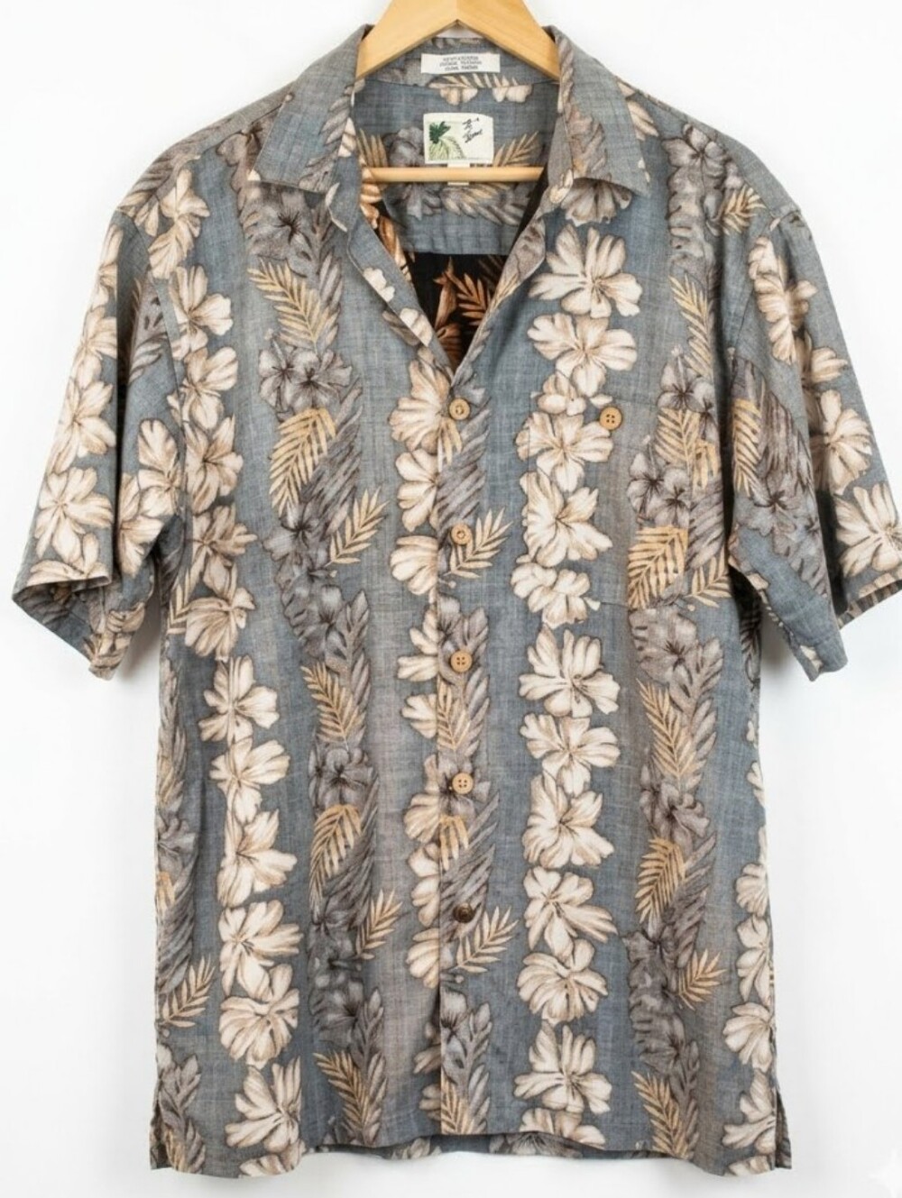 Island Style Men's Short Sleeve Hawaiian Shirt - Gray/Brown Floral